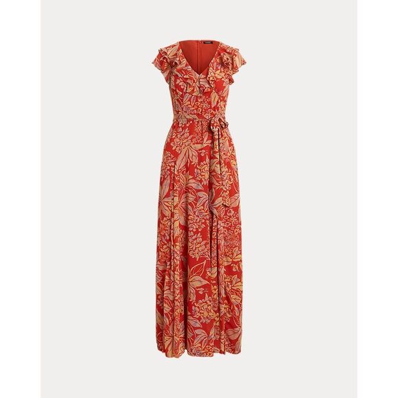 Lauren Ralph Lauren Dresses & Skirts - Lauren Ralph Lauren Printed Empire-Waist Shirring Long Dress Floral Red 2